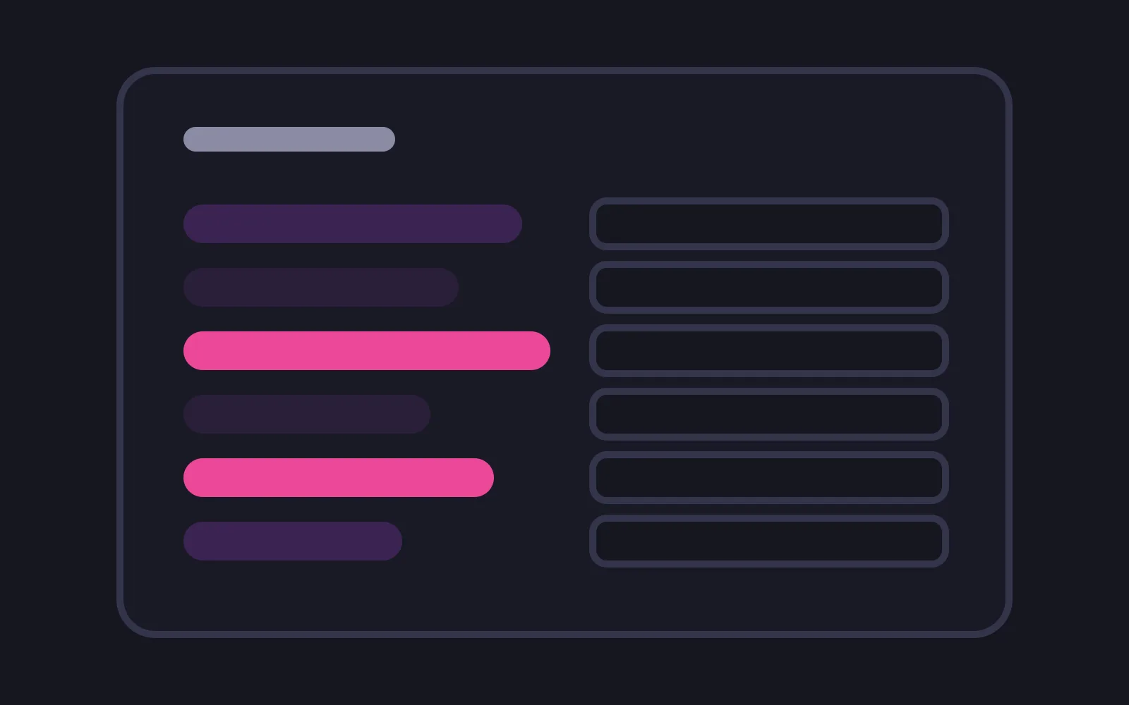A panel of six rows, each a short bar beside an empty outlined slot, two of the bars in deep pink and the slots beside them as empty as the rest